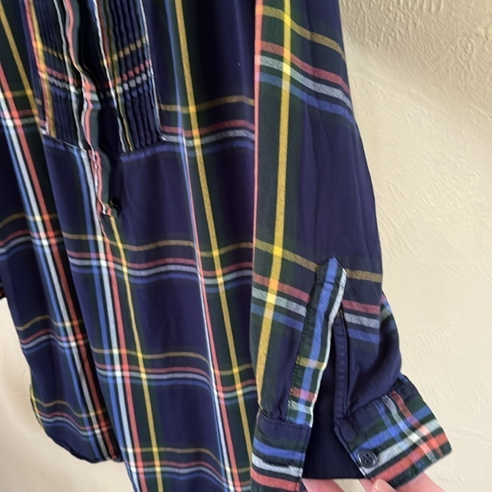 Old Navy Shirt Dress Size XL Pleaded Front Long Sleeves Button Front Navy Plaid - Picture 4 of 14